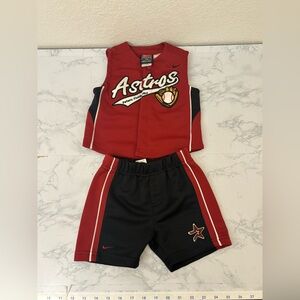 Nike Boys Astros Uniform Set Genuine Merchandise Sz 6/9 Mo Future Fielder Vtg